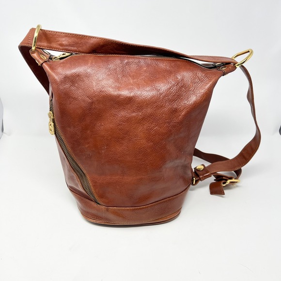 Marino Orlandi Italian Cognac Leather Convertible Bucket Bag Backpack Crossbody main image 4